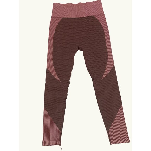 CCC Seamless Yoga Leggings Size Medium High Waist Brown Chocolate Striped Design - Picture 5 of 8